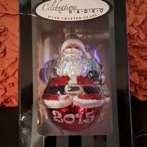 Christopher Radko Red White Black and Gold Santa Ornament. 2015